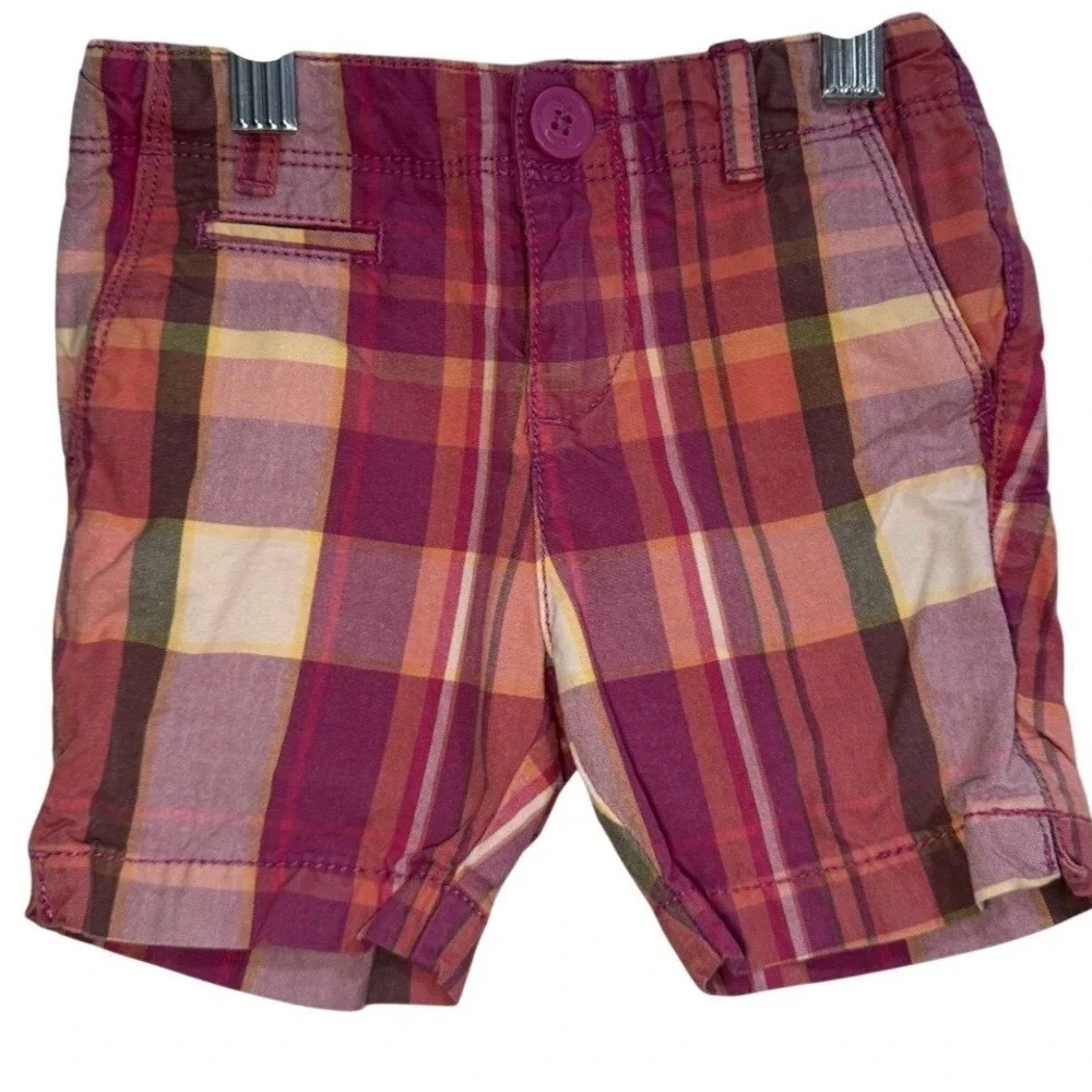 Baby Gap Toddler Plaid Cargo Shorts 12-18‎ Months Pink Orange Yellow